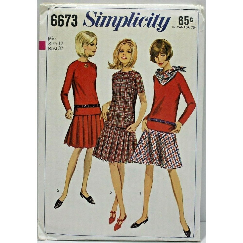 Simplicity Sewing Pattern 6673 Dress Skirt Sz 12 32B Vintage 1960s